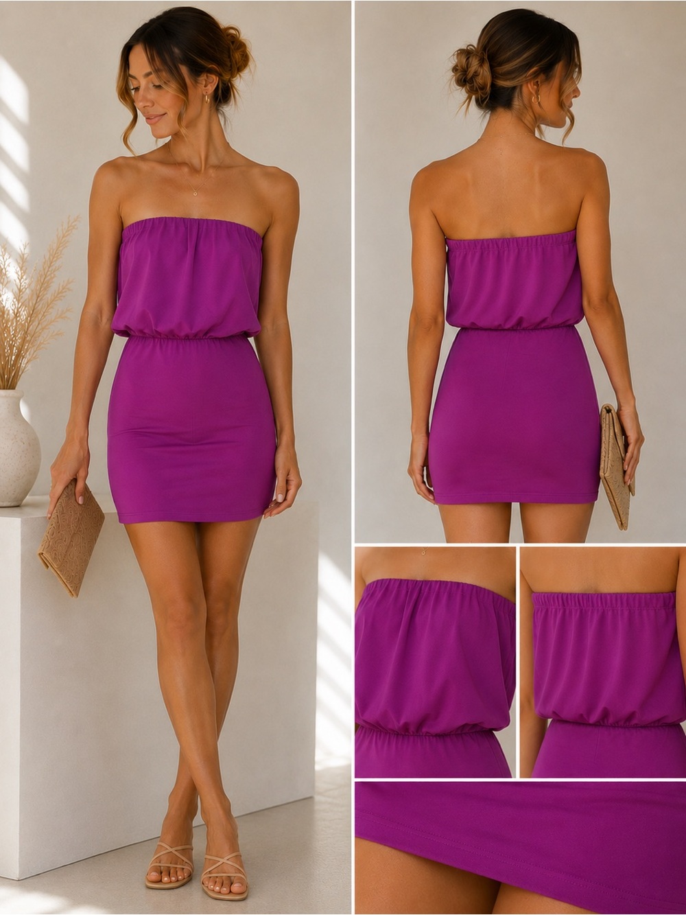 Moda International Strapless Purple Blouson Mini Dress, Size XS